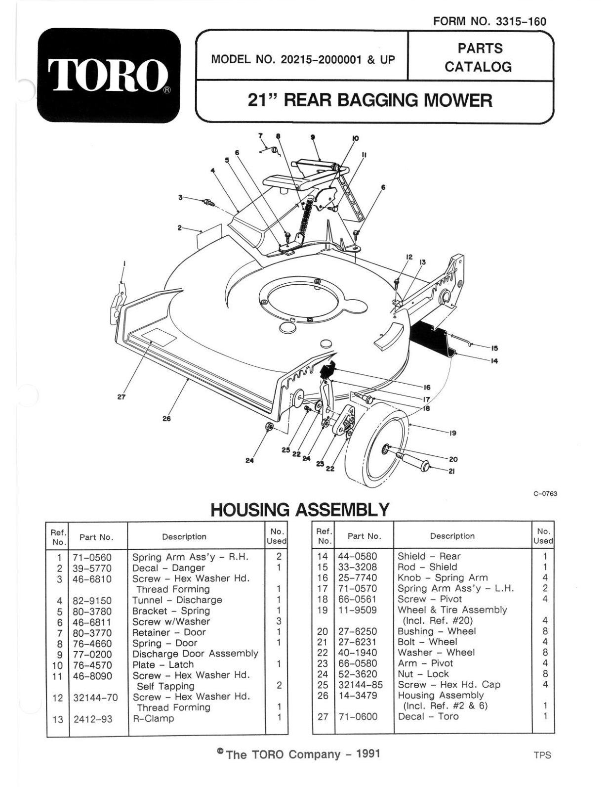 Toro 20215 Parts Catalogue