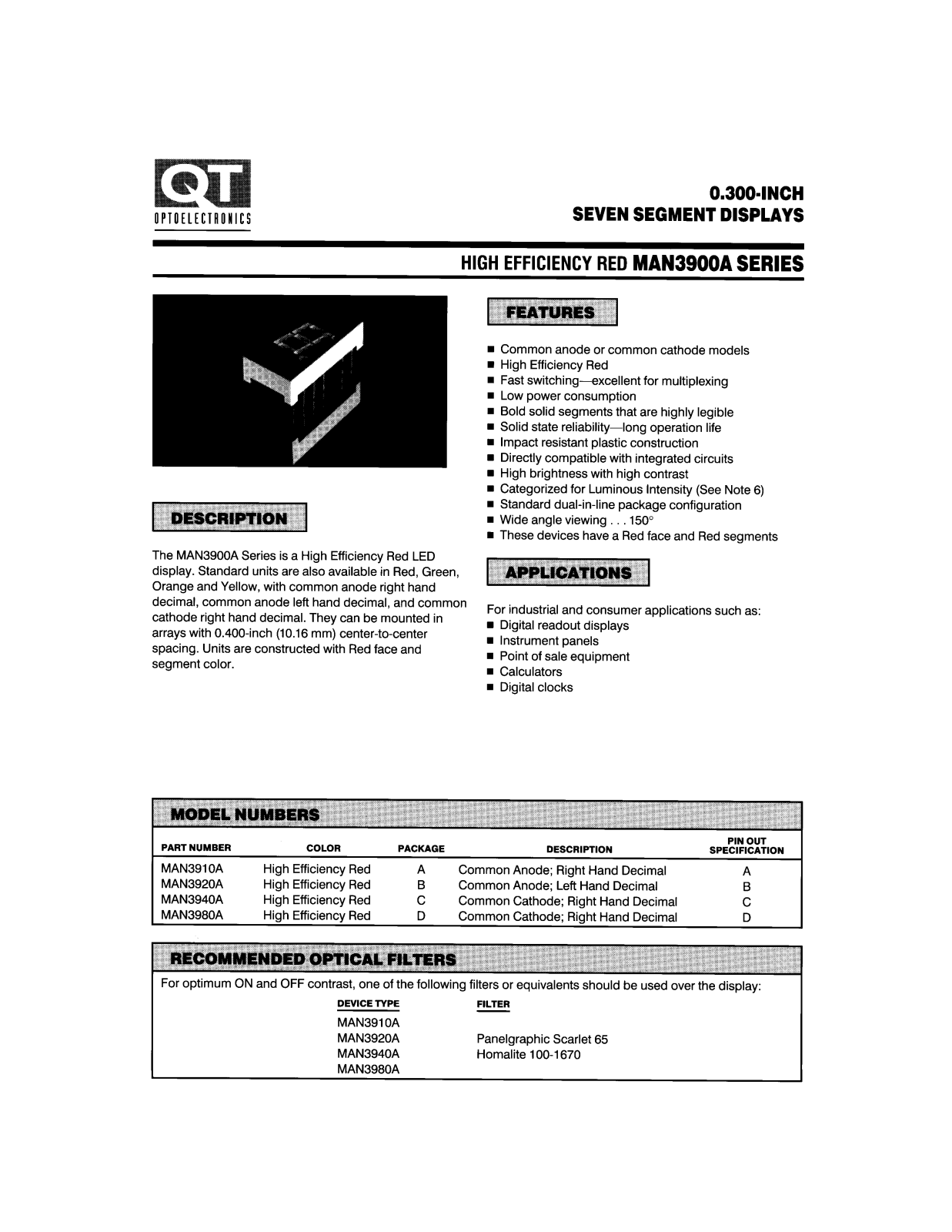 QT MAN3940A, MAN3920A, MAN3910A Datasheet