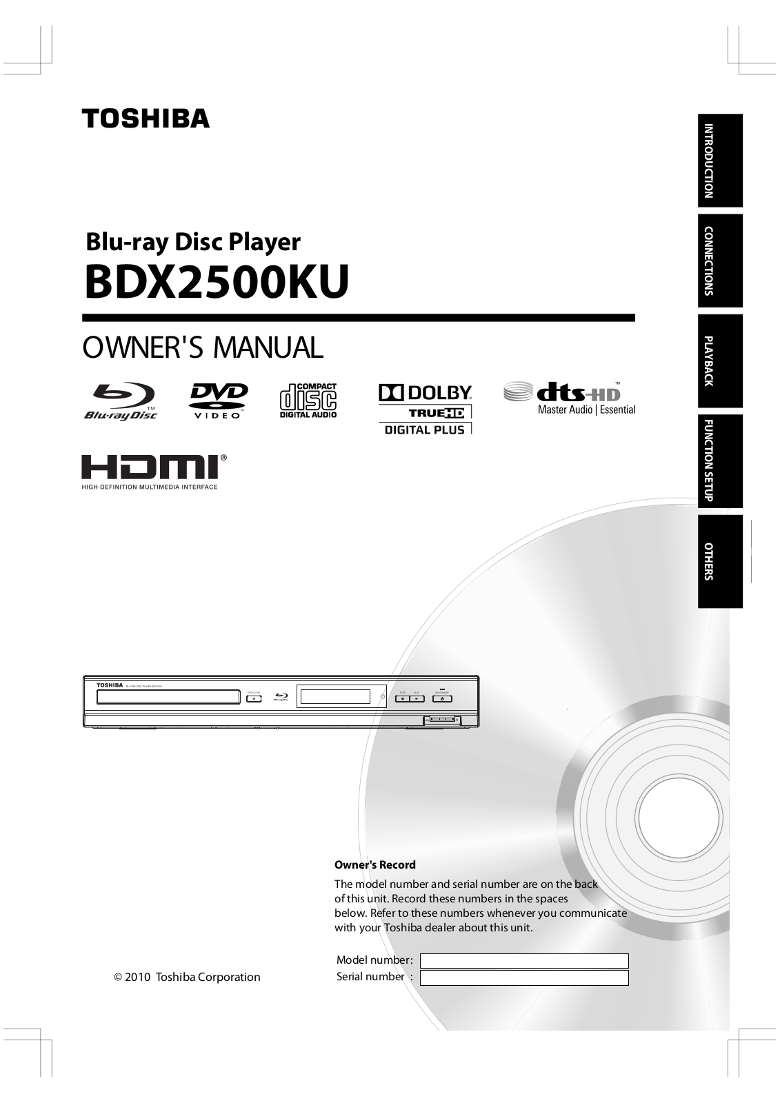 Toshiba BDX2500KU User Manual