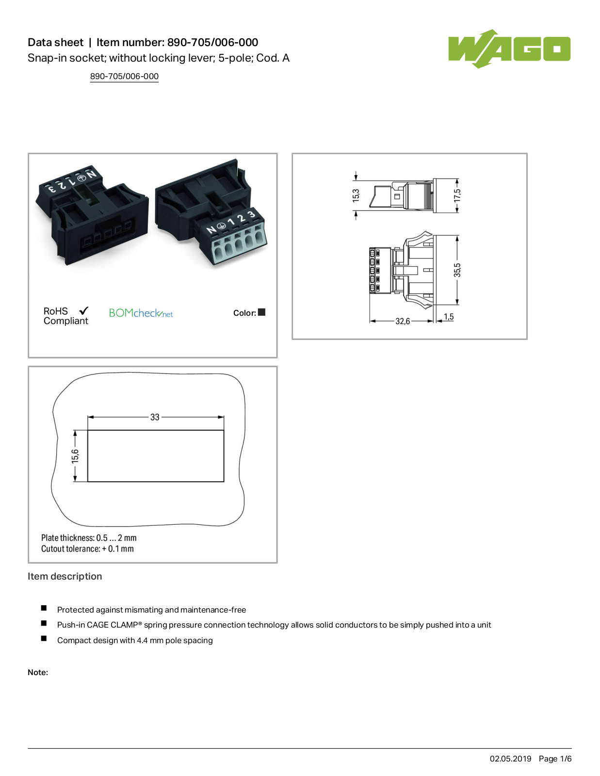 Wago 890-705/006-000 Data Sheet