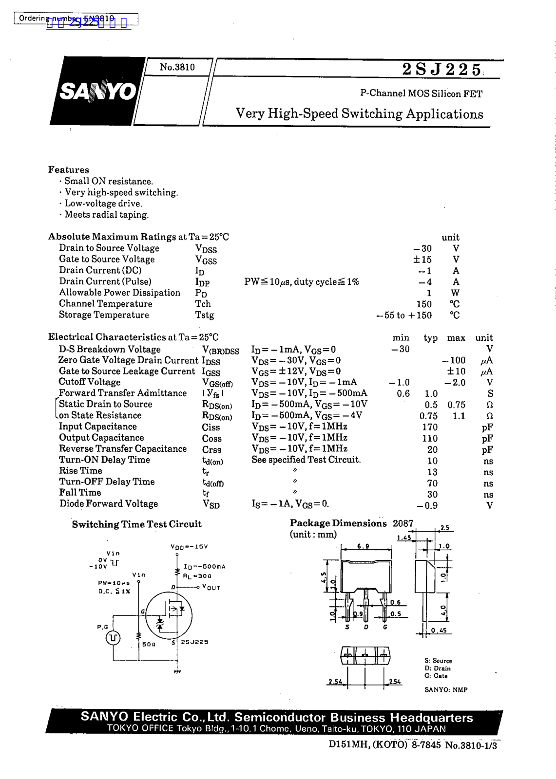 SANYO 2SJ225 Technical data - ManualMachine.com