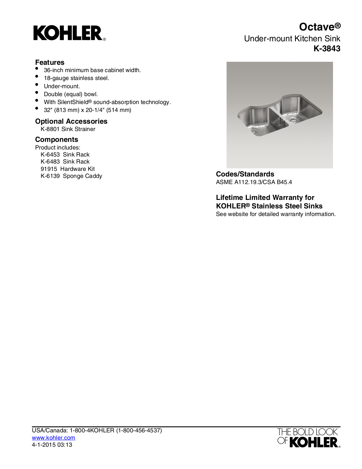 Kohler KOH20651 Specifications - ManualMachine.com