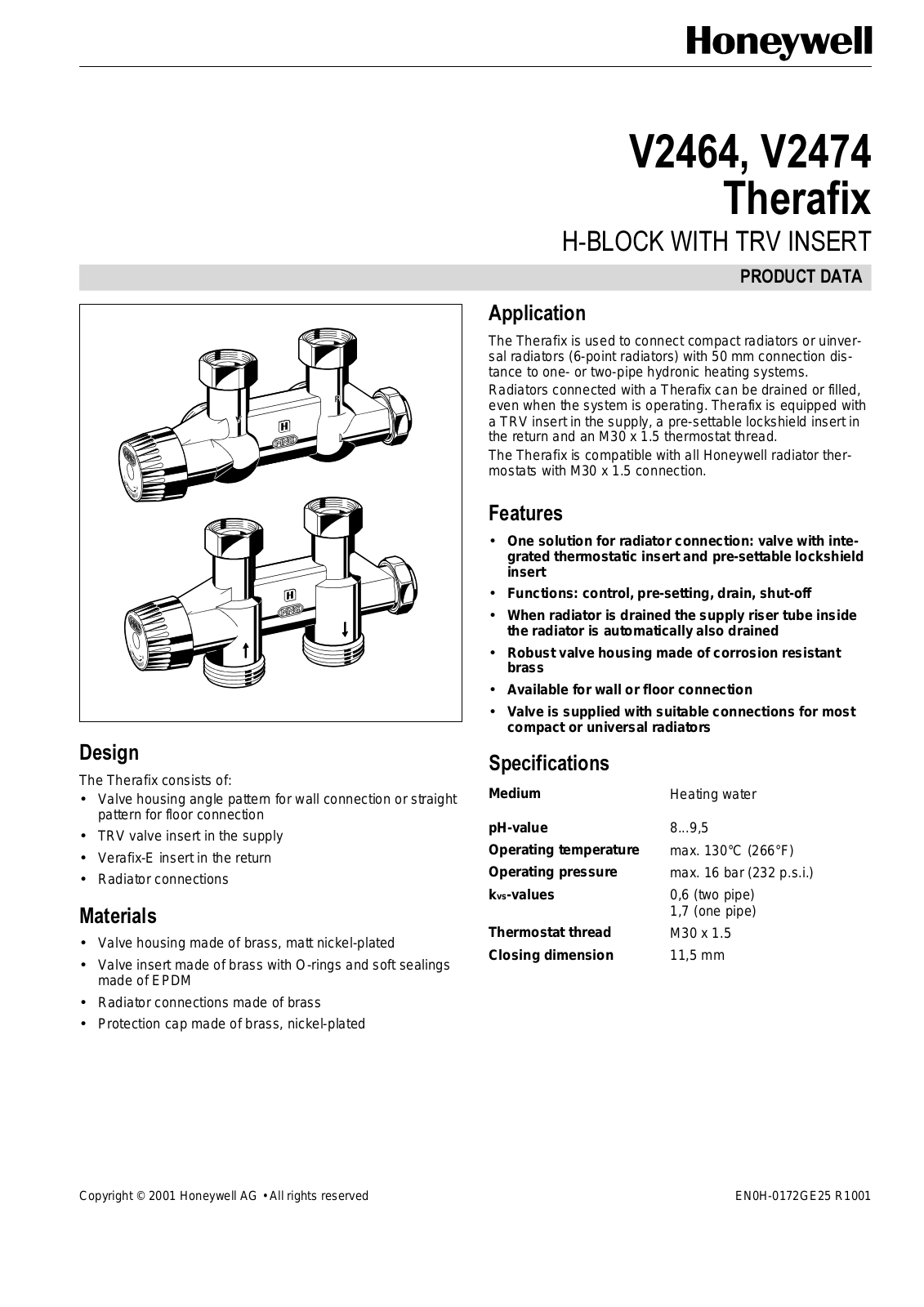 Honeywell V2464, V2474 User Manual