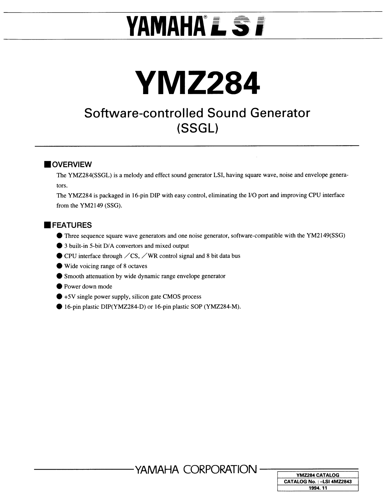 YAMAHA YMZ284 Datasheet