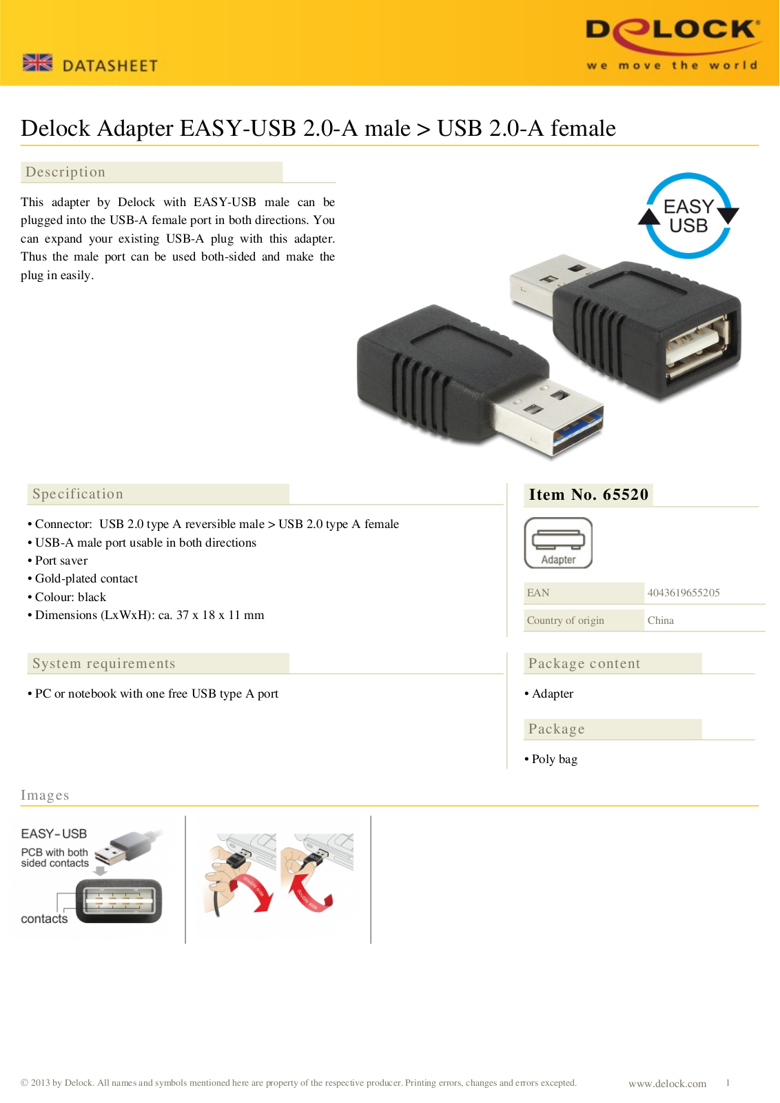 DELOCK 65520 Datasheet - ManualMachine.com