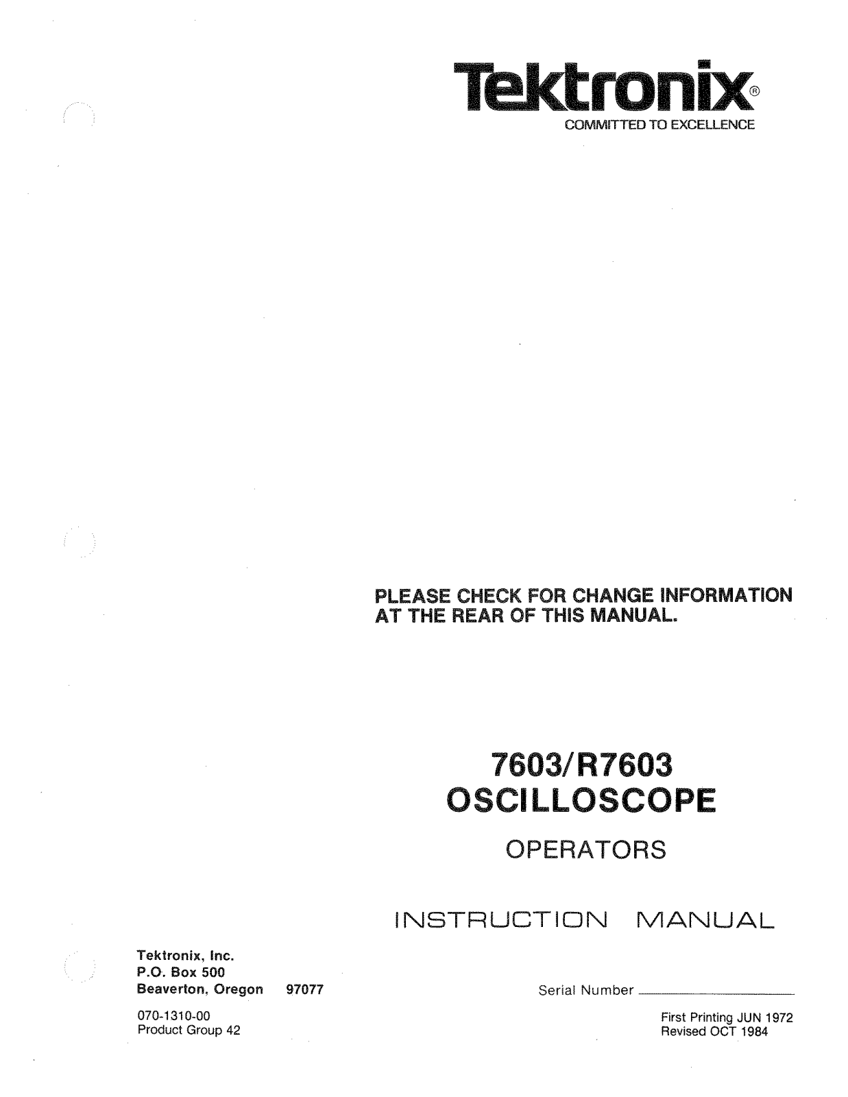 Tektronix R7603, 7603 User Manual