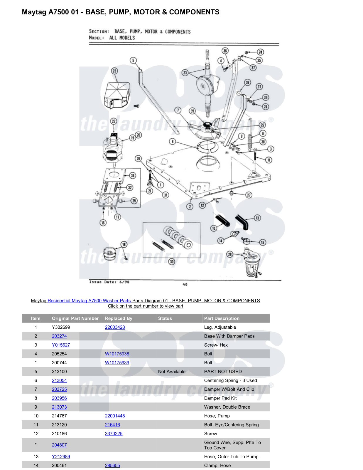 Maytag A7500 Parts Diagram