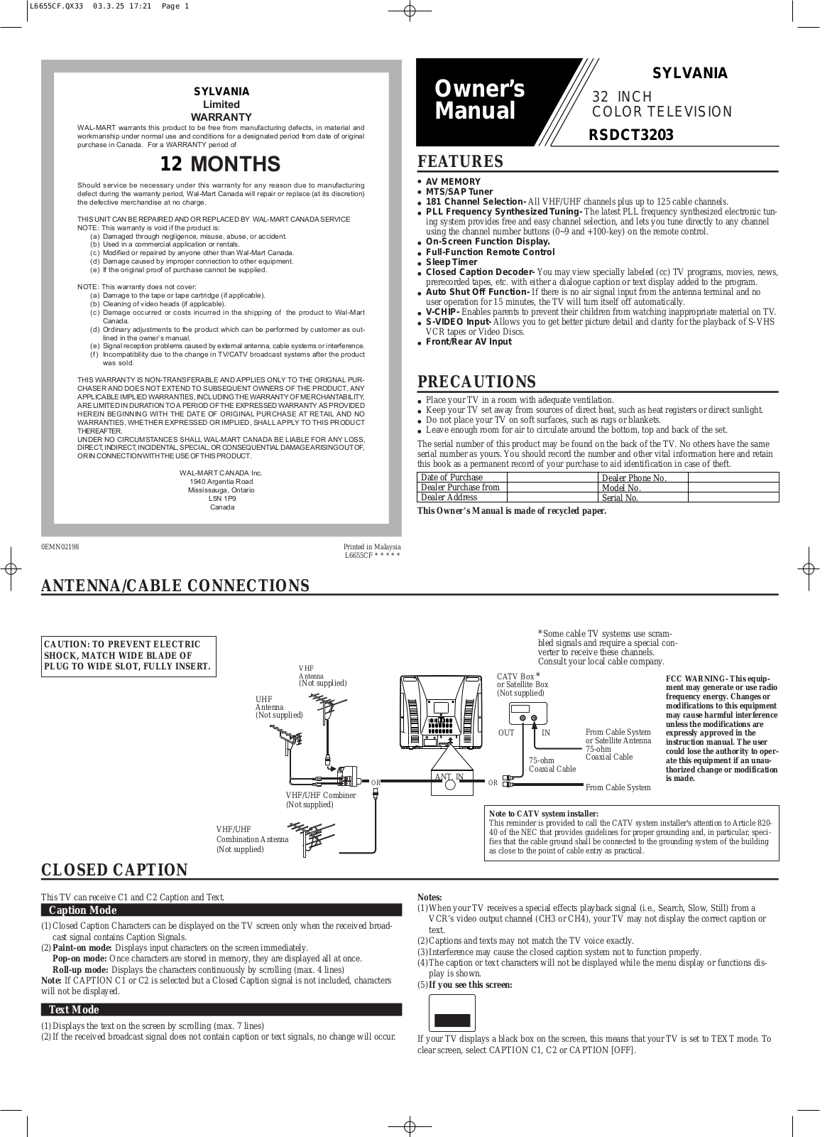 Sylvania RSDCT3203 User Manual