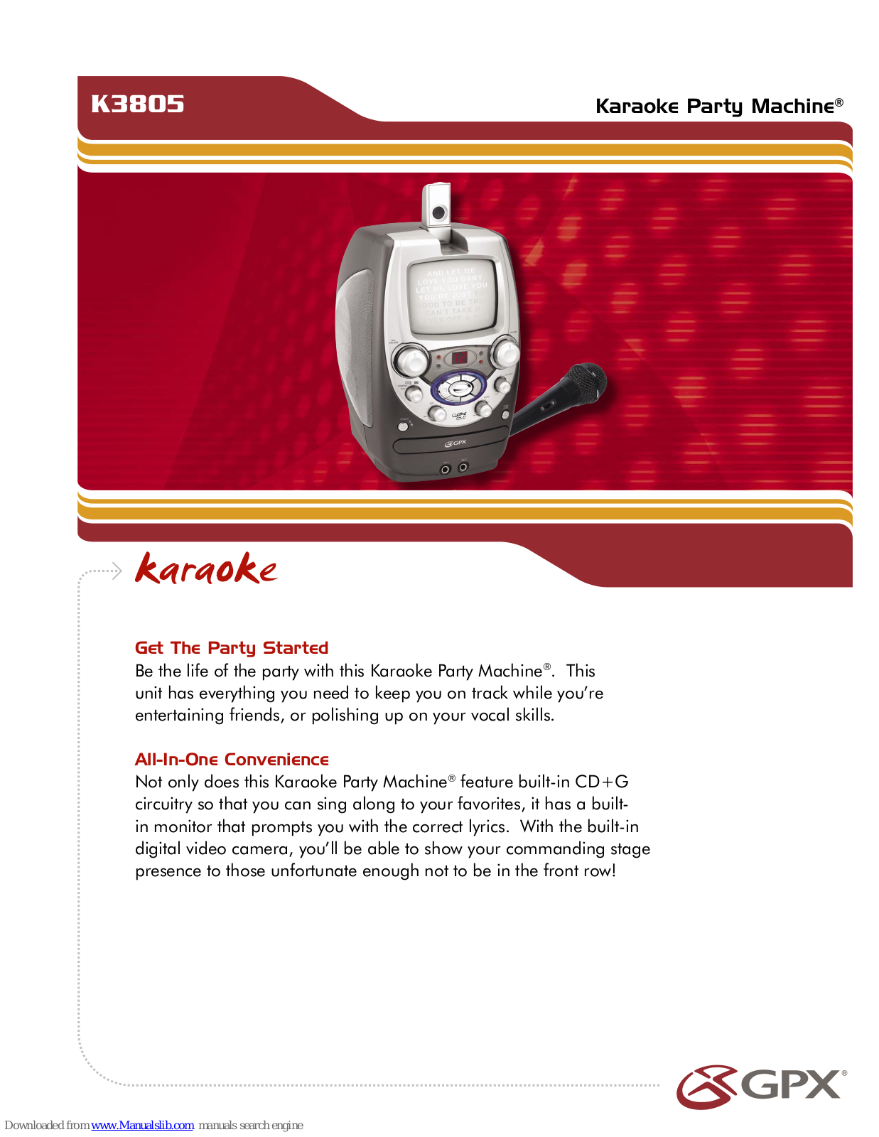 GPX Karaoke Party Machine K3805 Brochure & Specs