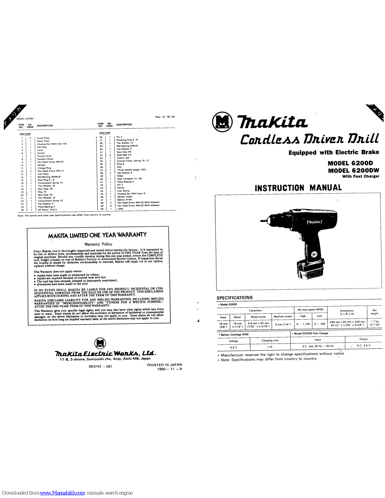 Makita 6200D, 6200DW Instruction Manual