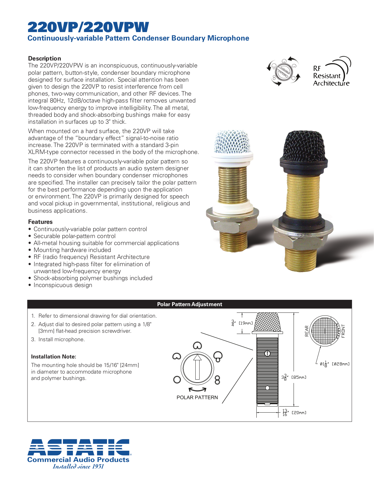 Astatic 220VPW, 220VP User Manual