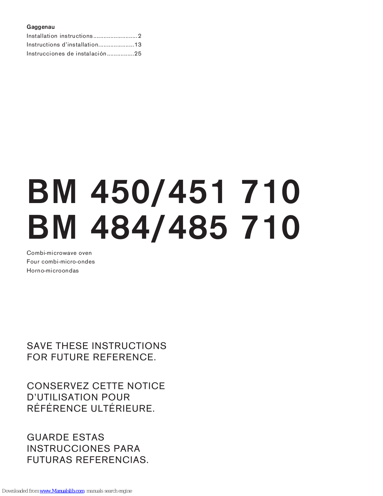 Gaggenau BM 450, BM 451 710, BM 485 710, BM 484 Installation Instructions Manual