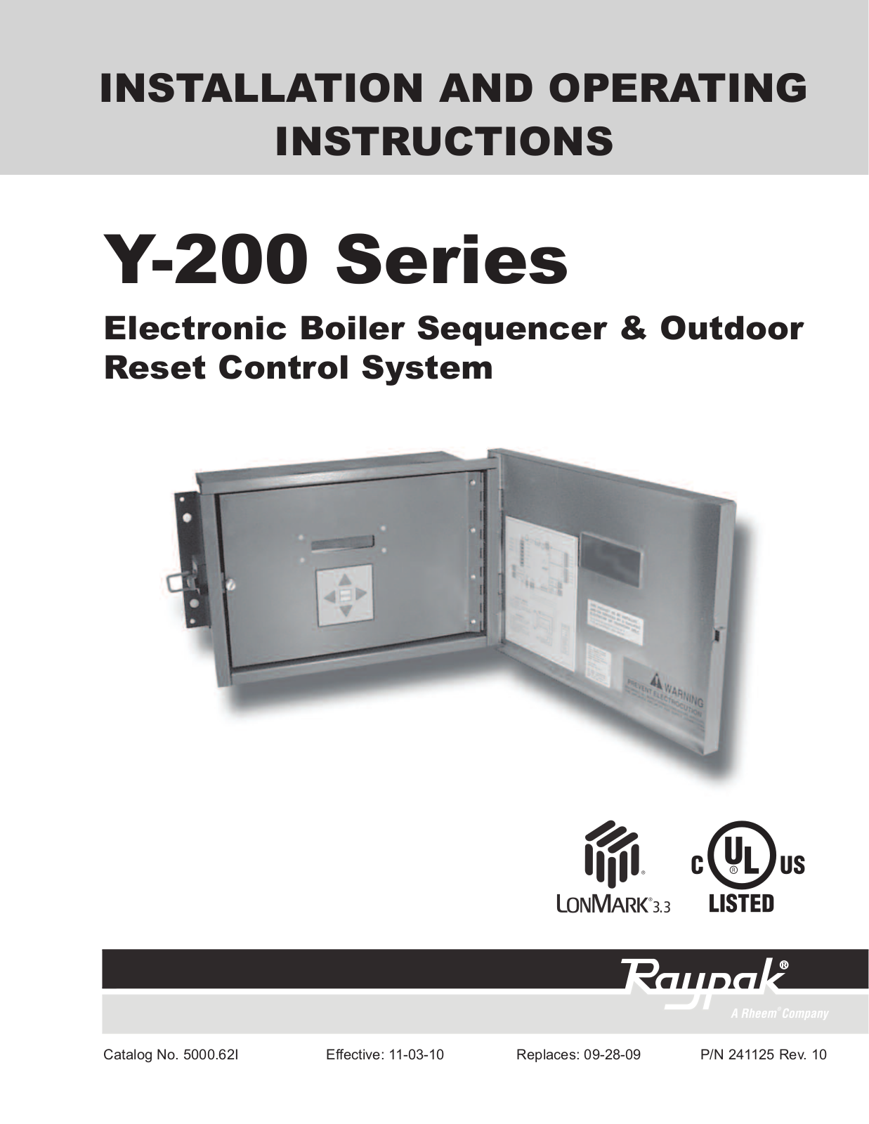 Raypak Y-241 Installation  Manual