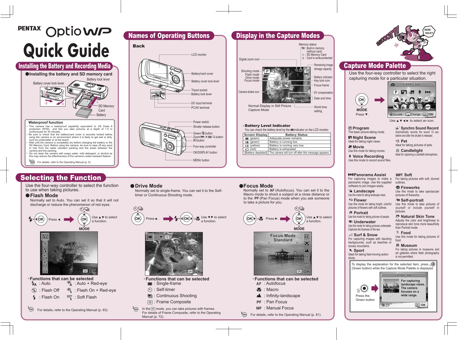 Pentax Optio WPi, Optio WP Quick Start Guide