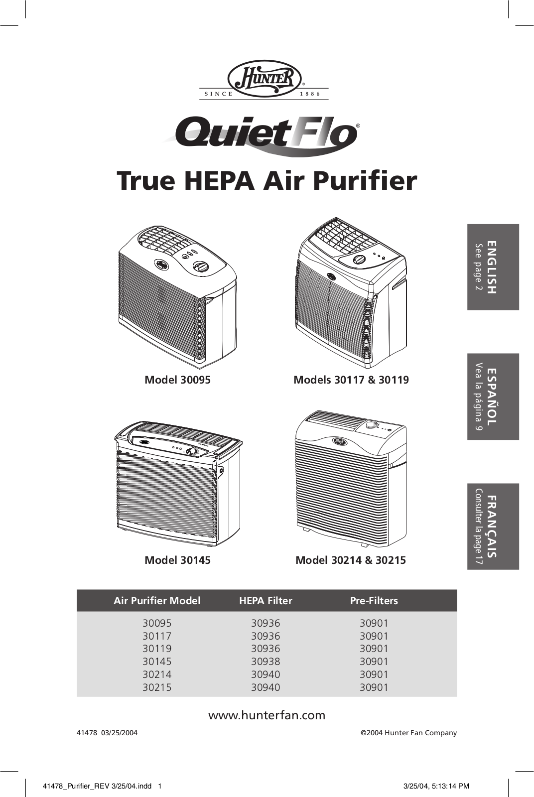 Hunter Hr30119 Owner's Manual