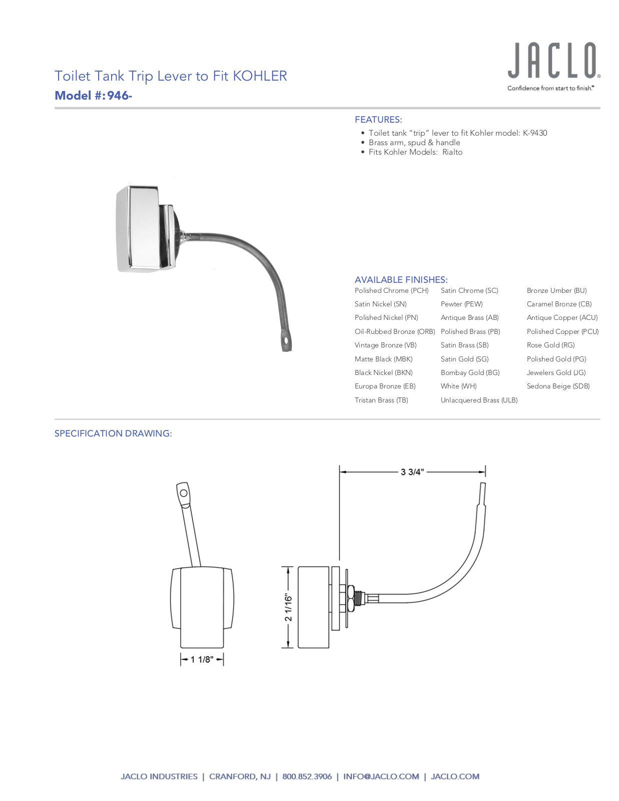 Jaclo 946 User Manual