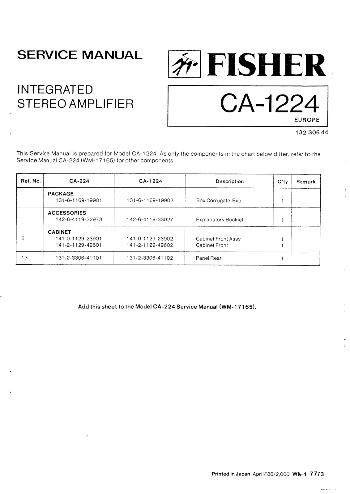 Fisher CA-224 Service Manual