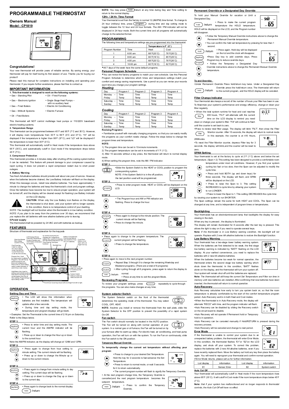 Comfort Stat CP1819 User Manual