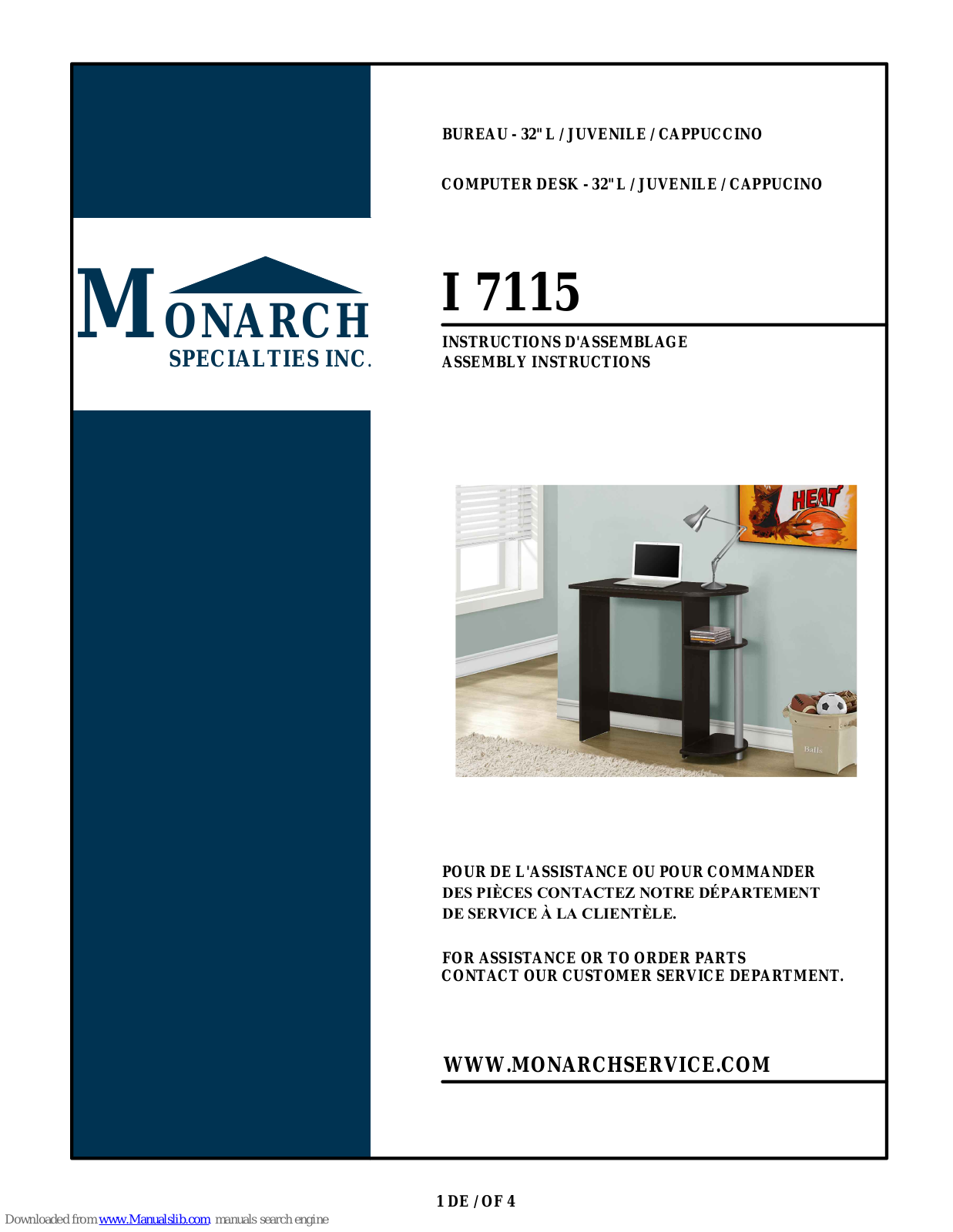 Monarch Specialties I 7115, I 7117 Assembly Instructions Manual