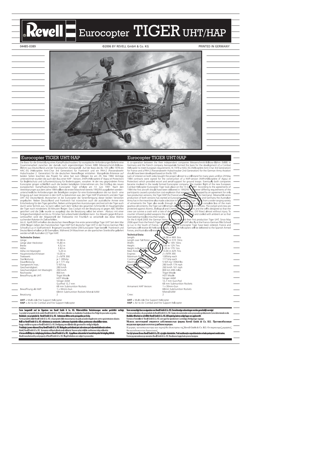 REVELL Eurocopter Tiger UHT User Manual