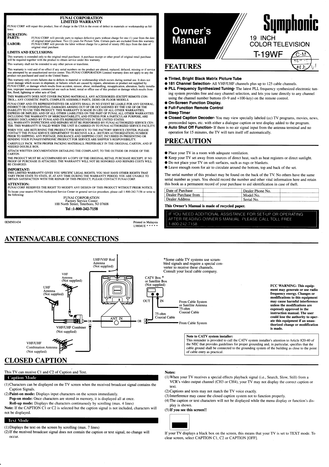 FUNAI T19WF, T19WF User Manual