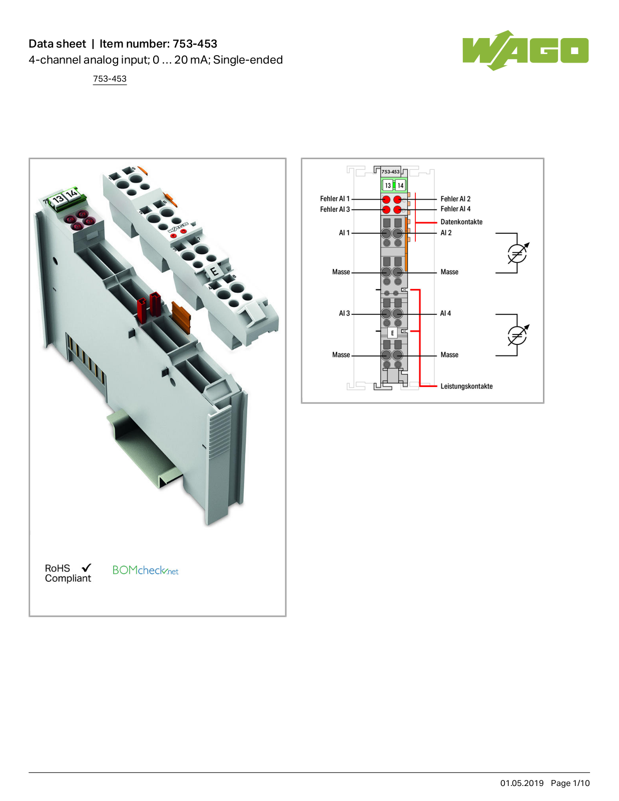 Wago 753-453 Data Sheet