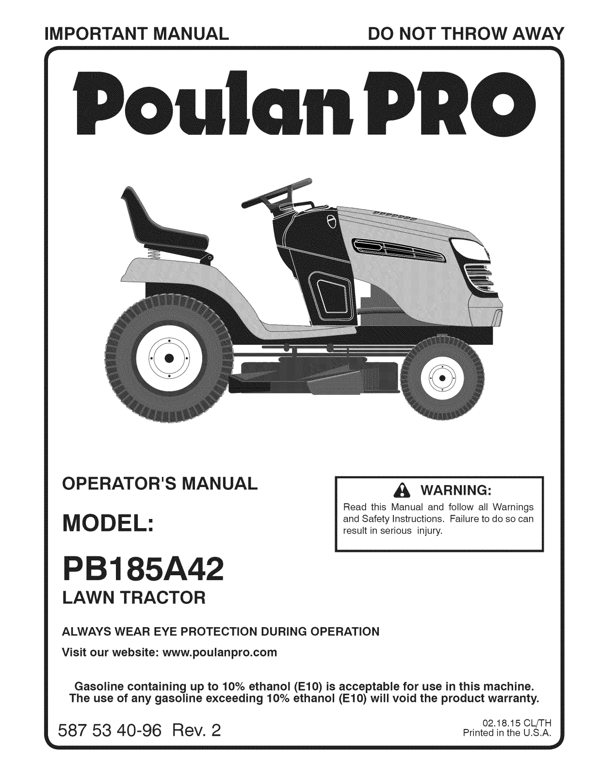 Poulan PB185A42-96042016600, 96042016600 Owner’s Manual