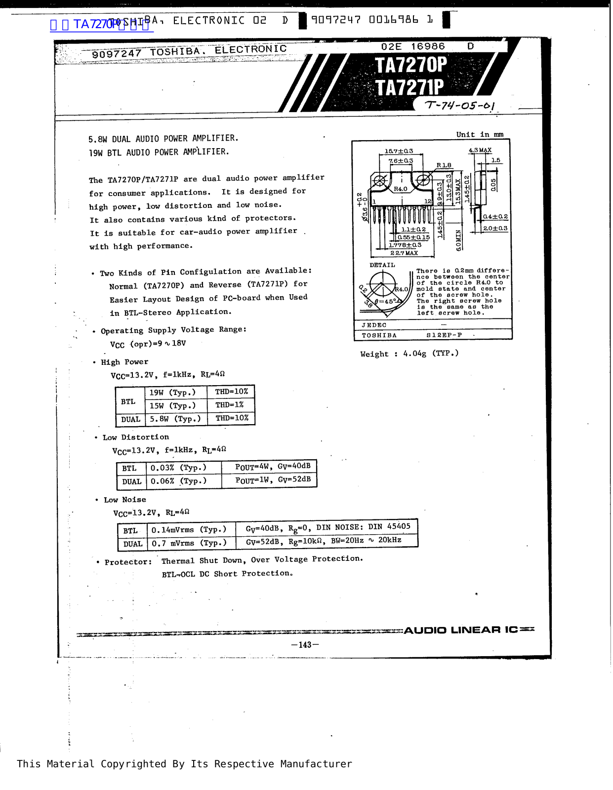 Datasheet TA7270P, TA7271P Specification - ManualMachine.com