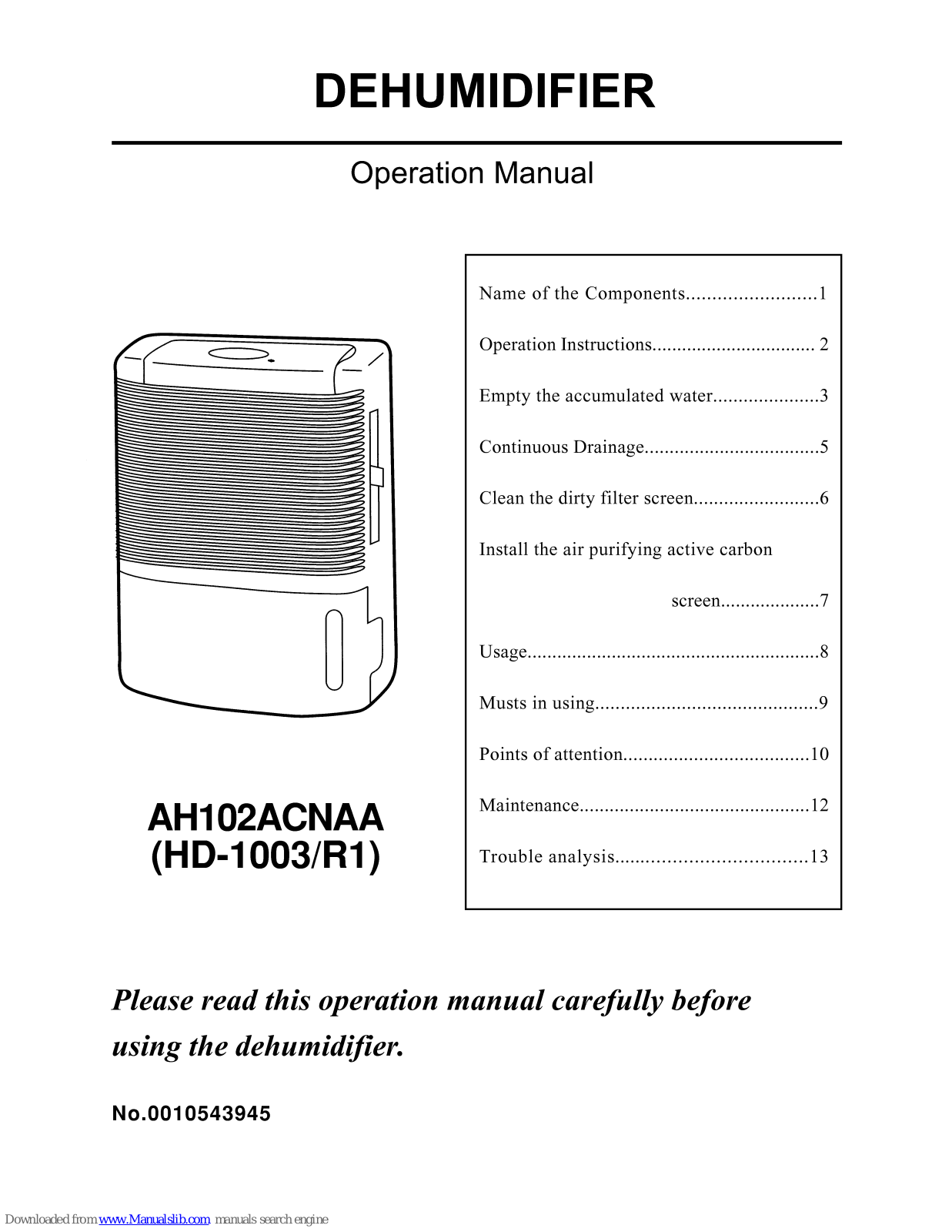 Haier AH102ACNAA, HD-1003/R1, HD-1003/R1_EUR Operation Manual