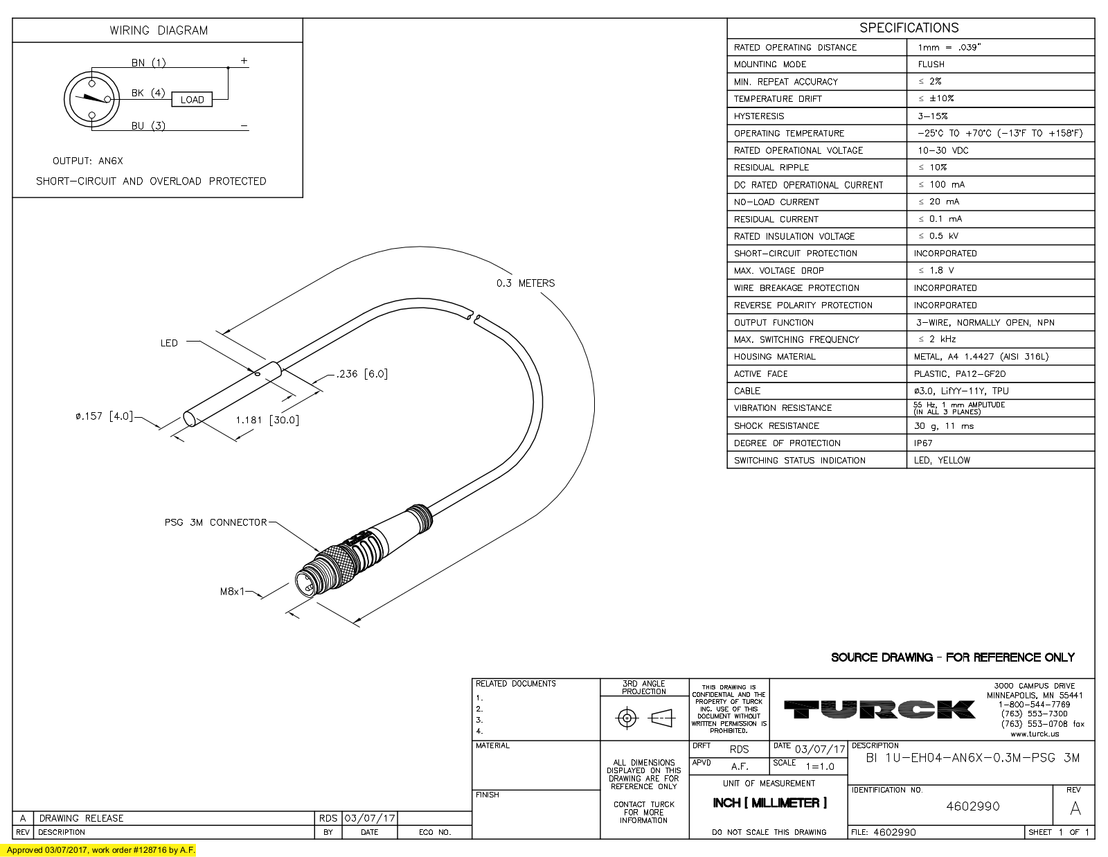 Turck BI1U-EH04-AN6X-0.3-PSG3M Data Sheet