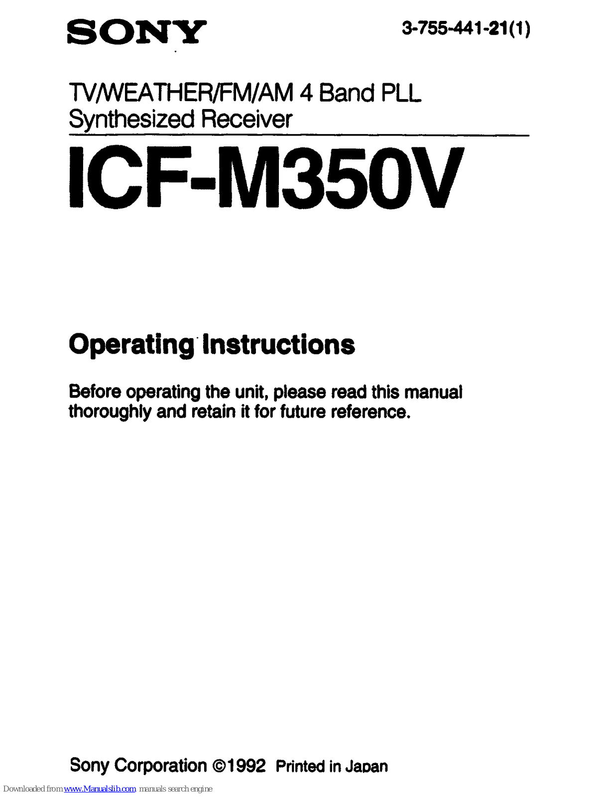 Sony ICF-M35OV Operating Instructions Manual