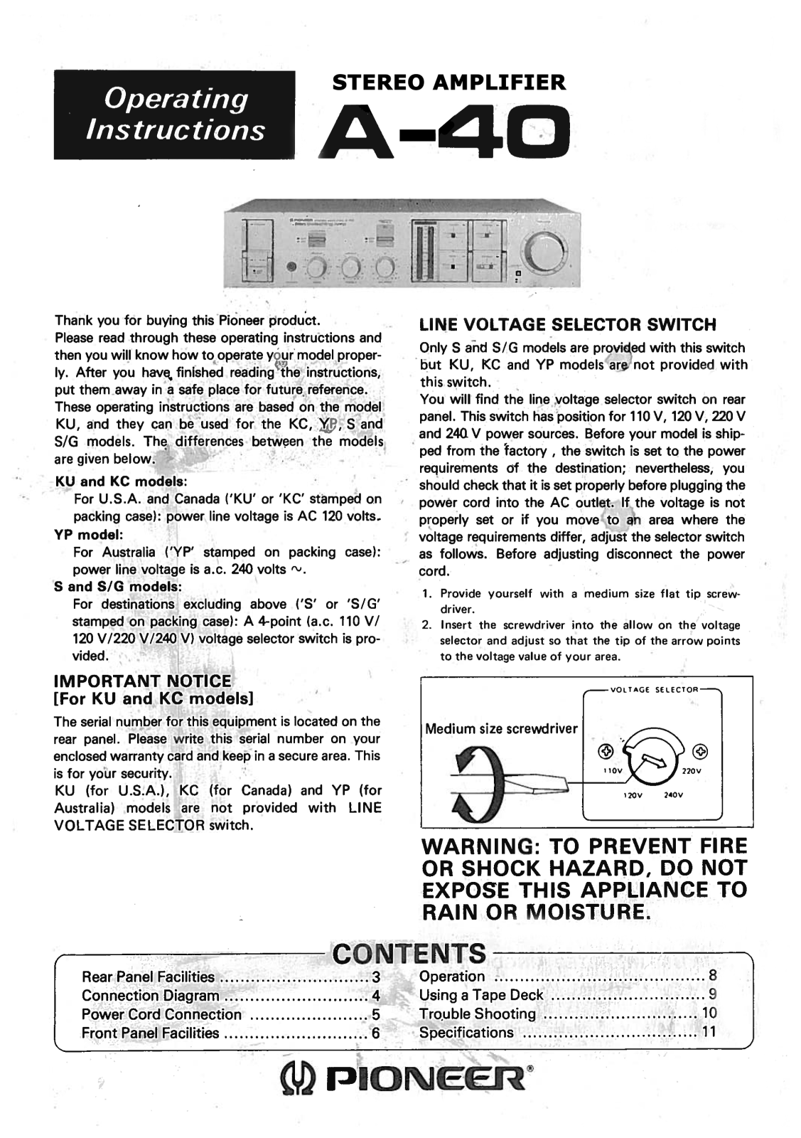 Pioneer A-40 Owners manual