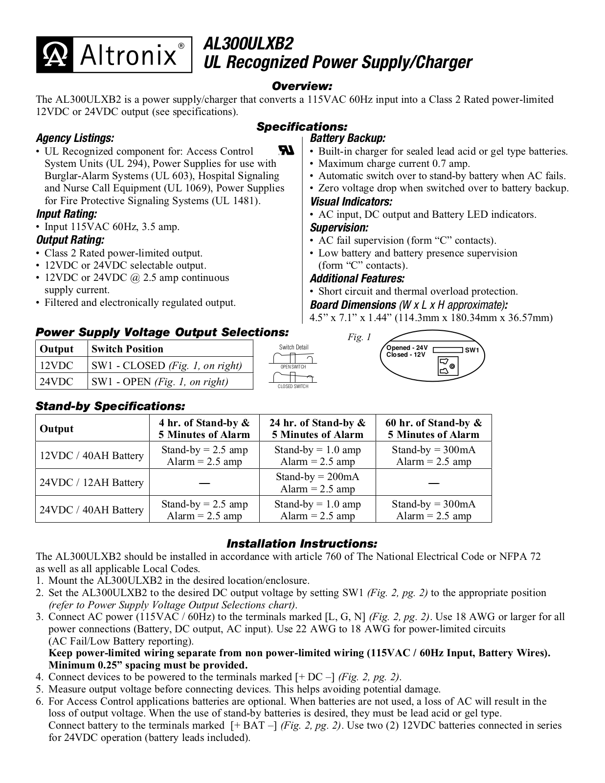 Altronix AL300ULXB2 Installation Instructions