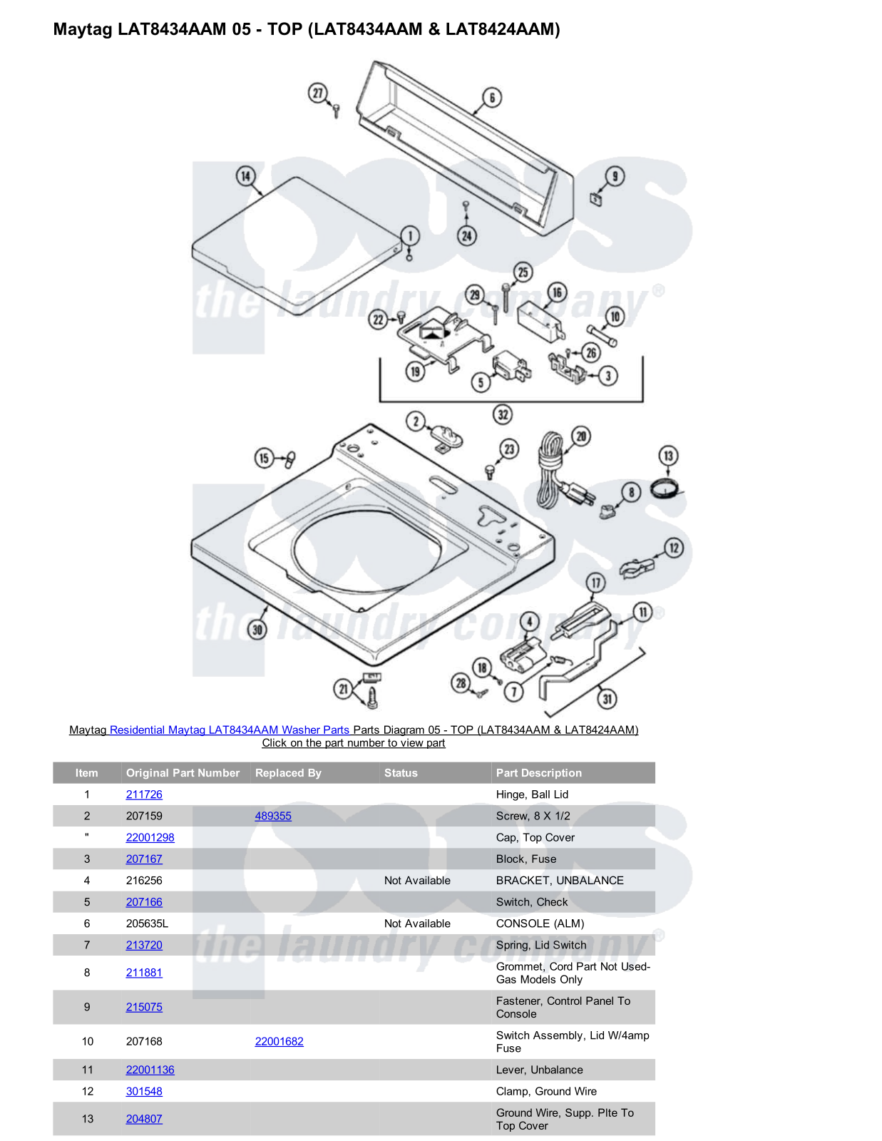 Maytag LAT8434AAM Parts Diagram