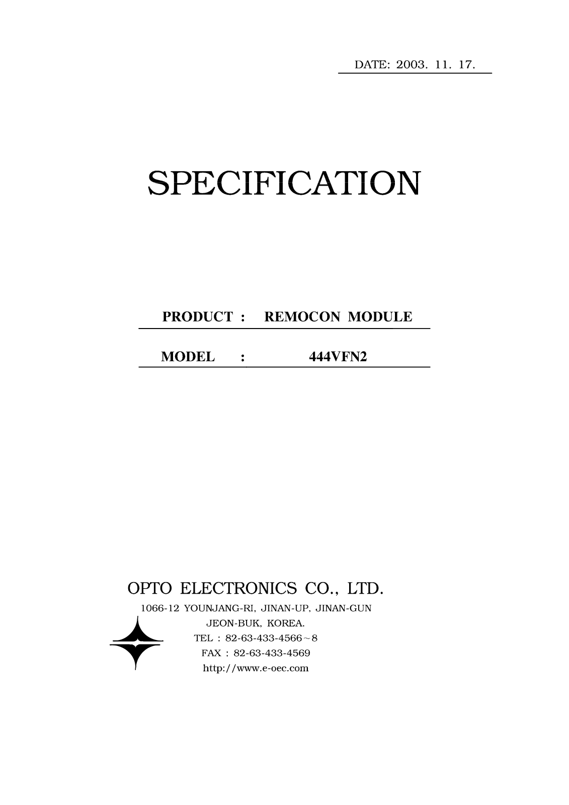 OPTO ELECTRONICS 444VFN2 SPECIFICATION