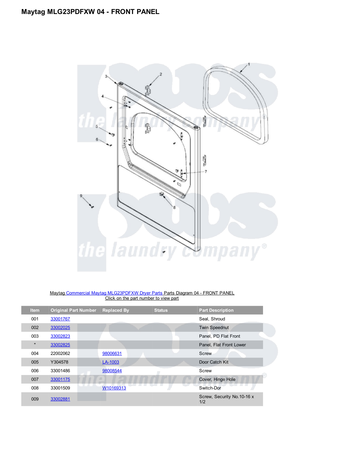 Maytag MLG23PDFXW Parts Diagram