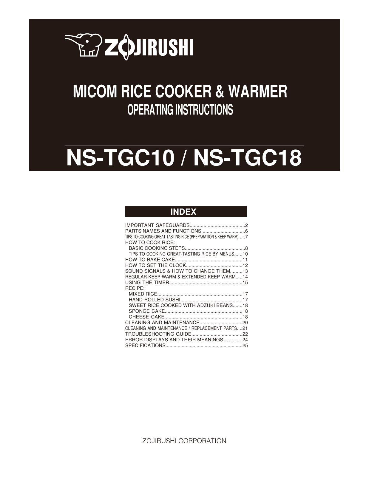 Zojirushi NS-TGC18, NS-TGC10 User Manual