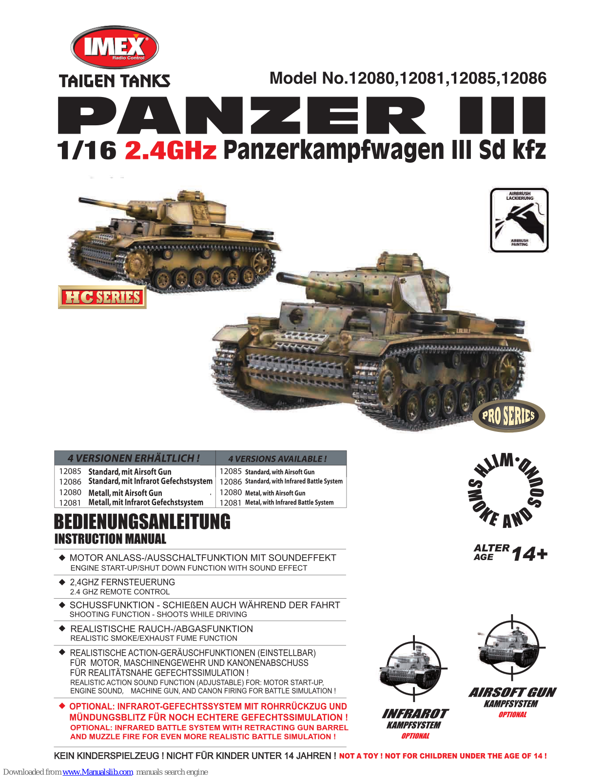 imex panzer iii 12080, panzer iii 12081, panzer iii 12085, panzer iii 12086 Instruction Manual