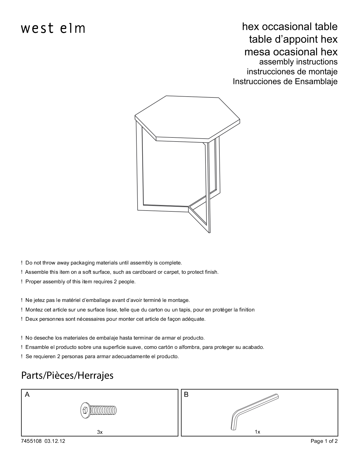 West Elm Hex Side Table Assembly Instruction