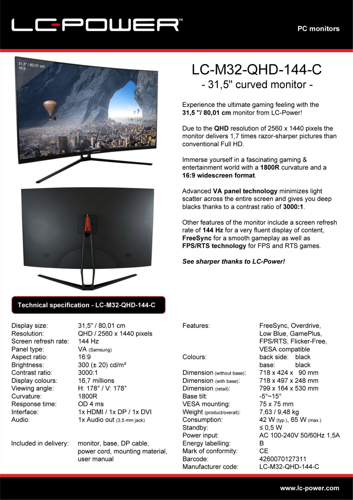 LC-Power LC-M32-QHD-144-C User Manual