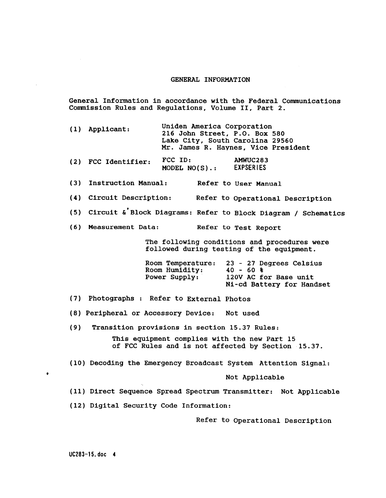 Uniden America UC283 User Manual