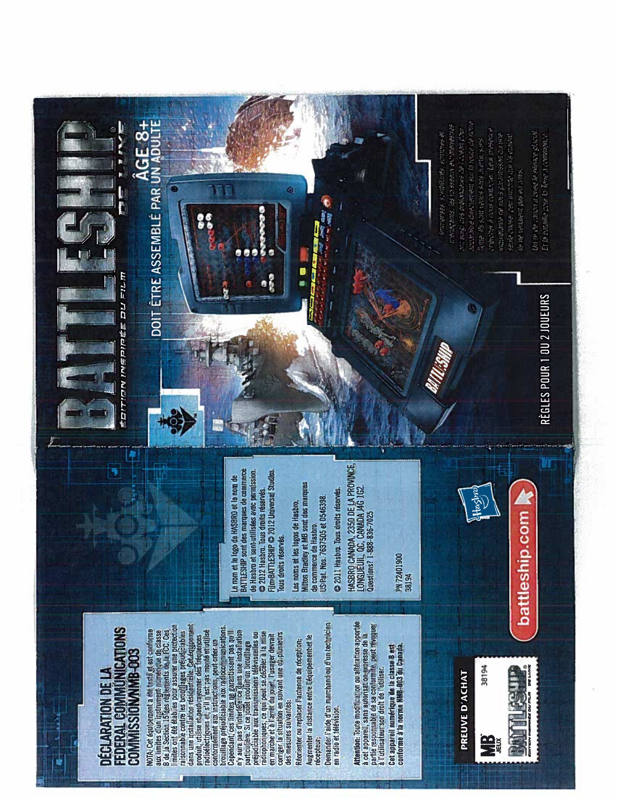 HASBRO BATTLESHIP DELUXE MOVIE EDITION User Manual