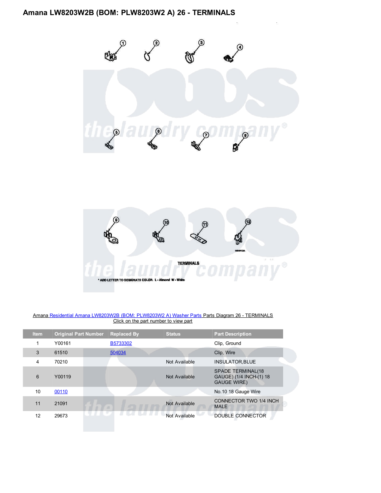 Amana LW8203W2B Parts Diagram