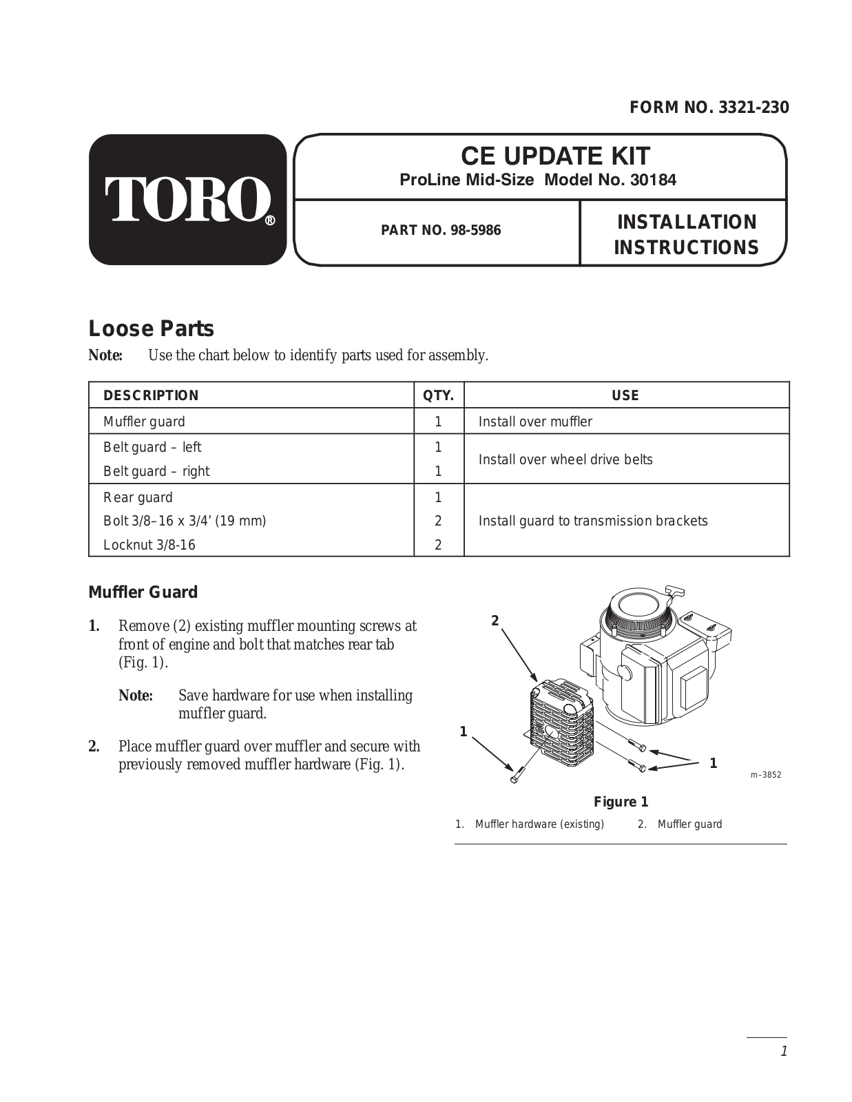 Toro 98-5986 Installation Instructions