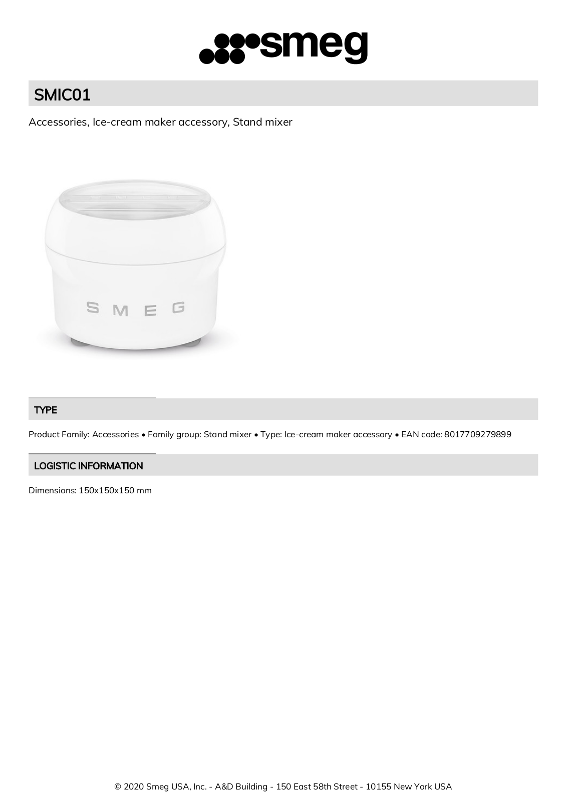 Smeg SMIC01 Product Information Sheet