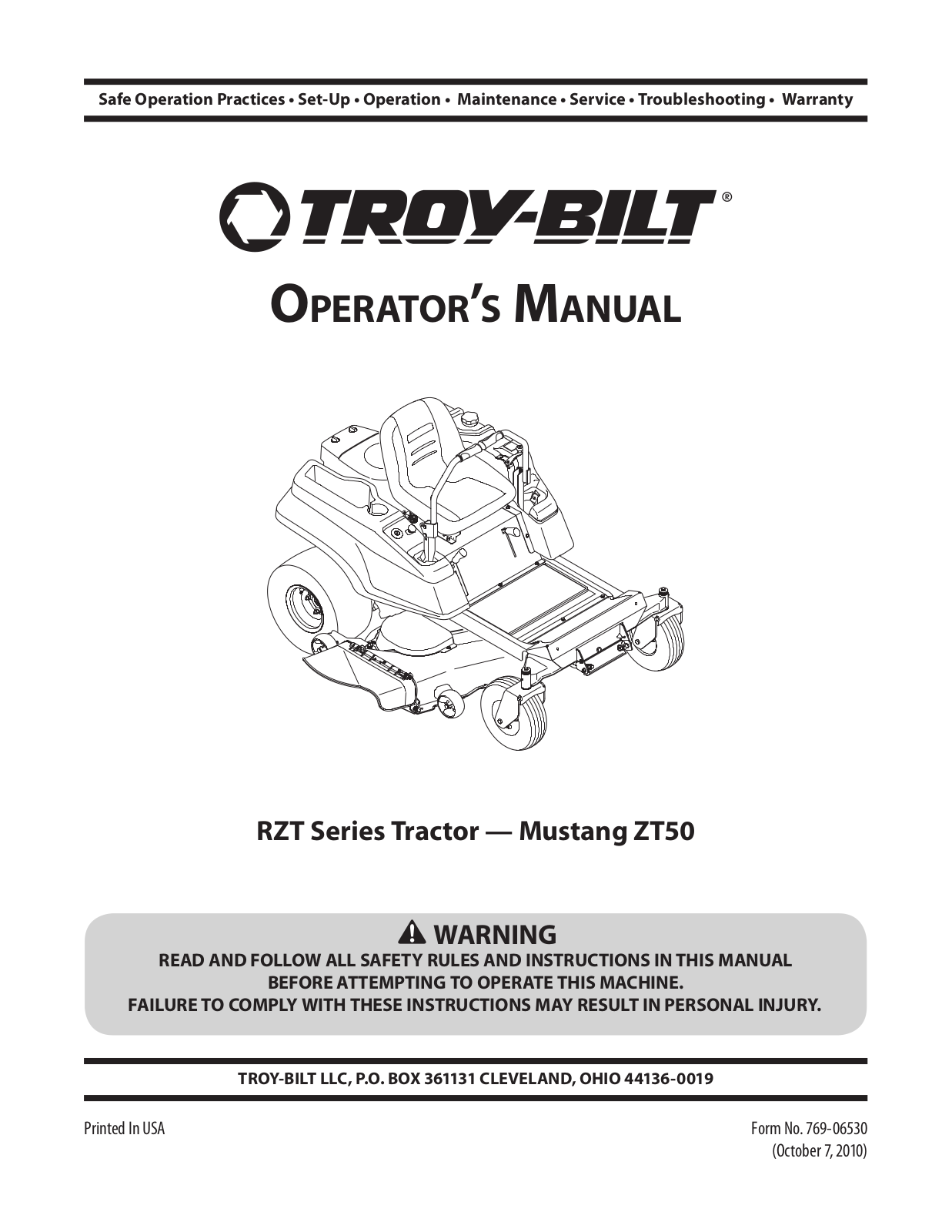 Troy-Bilt ZT50 User Manual