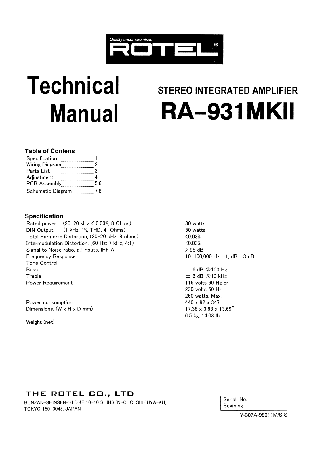 Rotel RA-931 Mk2 Service manual