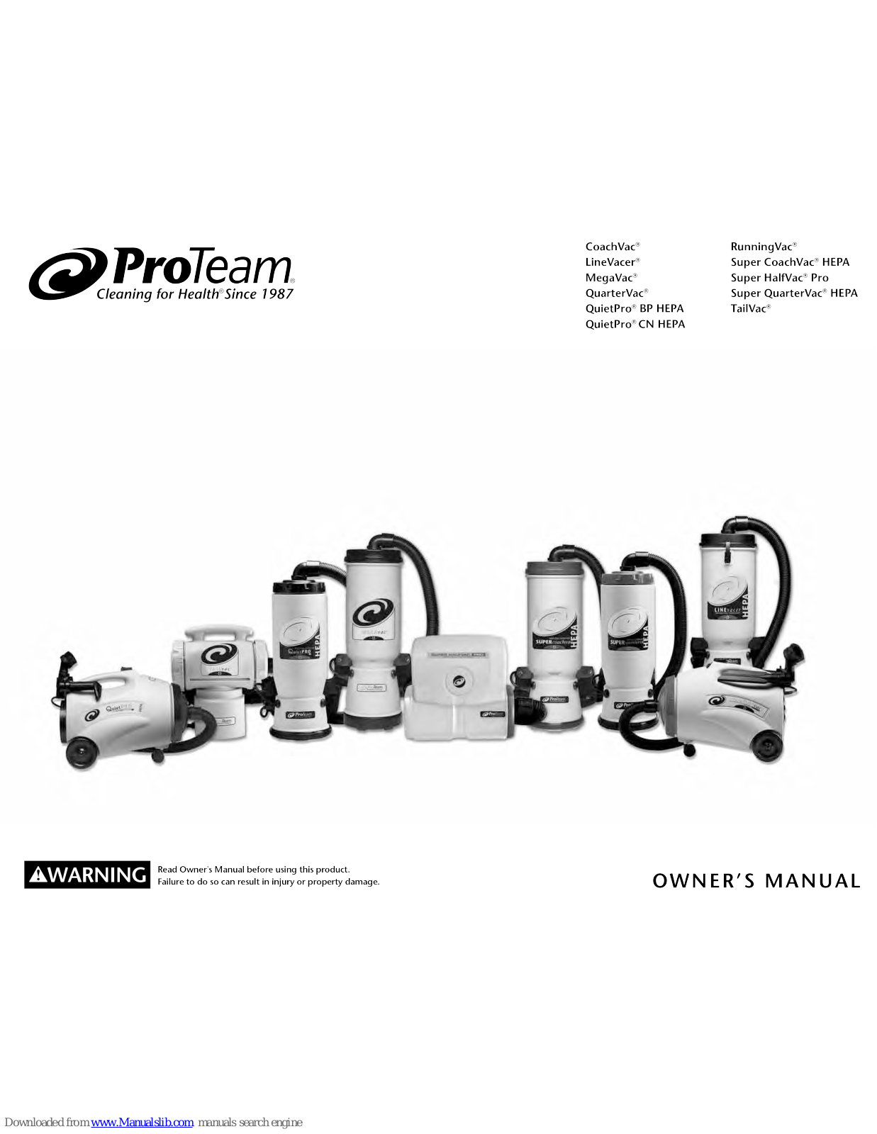 ProTeam Linevacer, quiet pro bp hepa, megavac, quartervac, quite pro cn hepa Owner's Manual