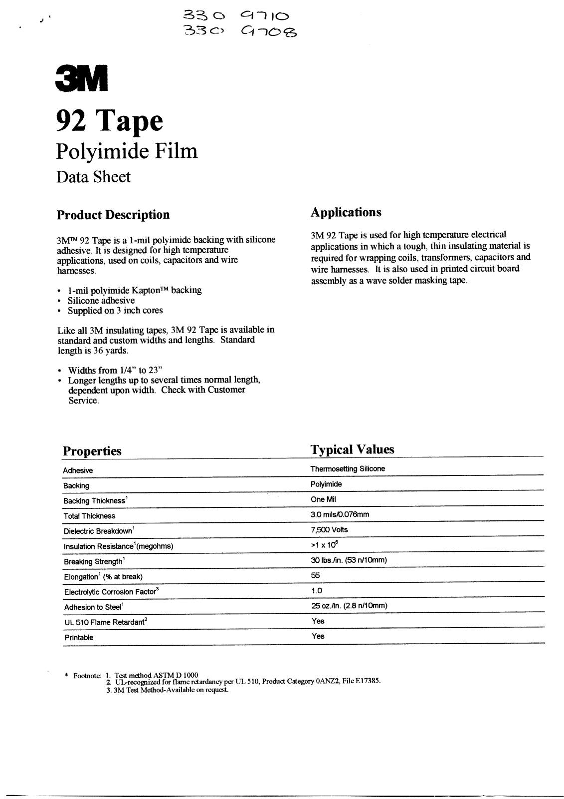 3M 92 DATA SHEET