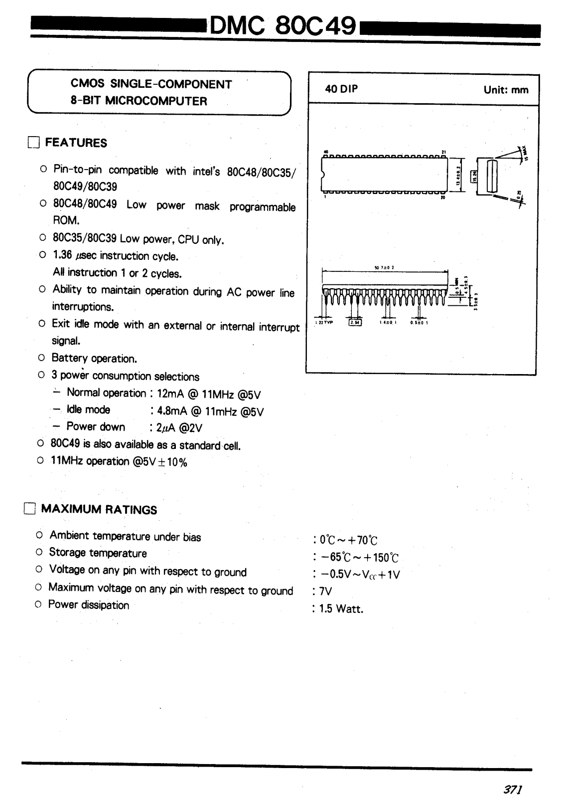 Daewoo Semiconductor DMC80C49, DMC80C48, DMC80C39, DMC80C35 Datasheet